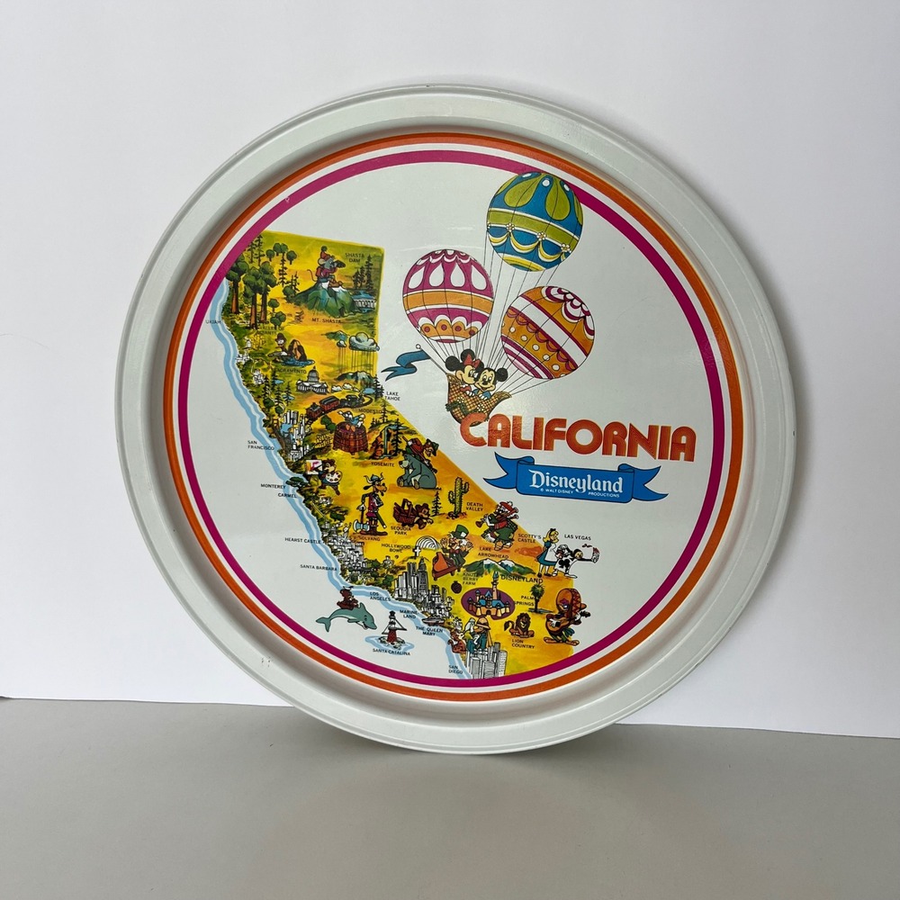 Vintage Disneyland California Map Metal Souvenir Tray Mickey Minnie Mouse 11.25"
